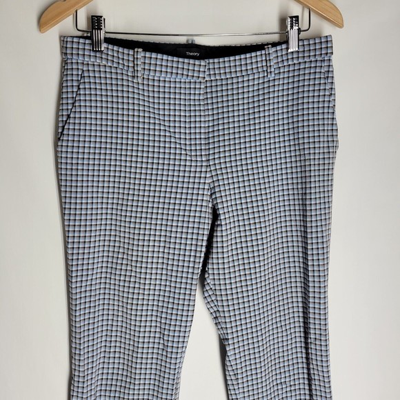 Theory Womens Checkered Capris Pants Blue Black Tapered Cropped Size 8 - Picture 3 of 10
